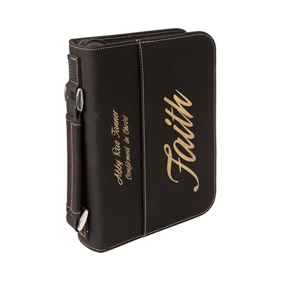 6¾" x 9¼" Black & Gold Leatherette Book/Bible Cover with Handle & Zipper