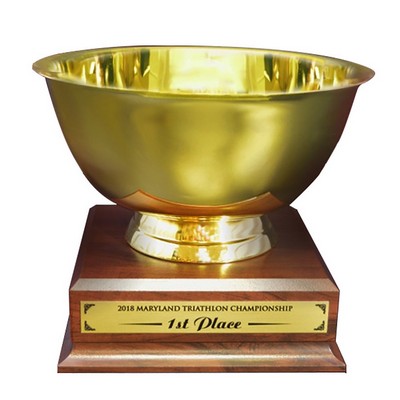 8" Gold revere bowl on walnut base