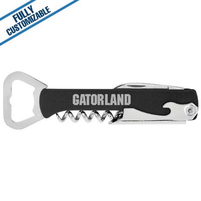 Black & Silver Leatherette - Corkscrew Bottle Opener