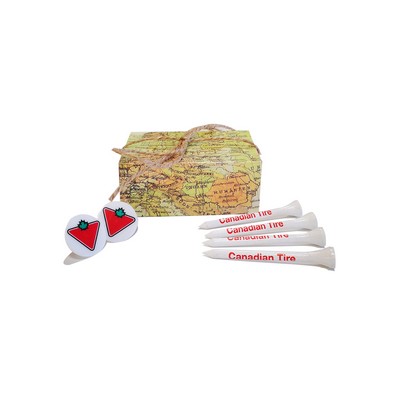 World Map Drawer Box w/ 15 Golf Tees + 2 Markers