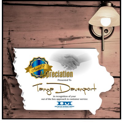 13" Iowa White Acrylic Plaque