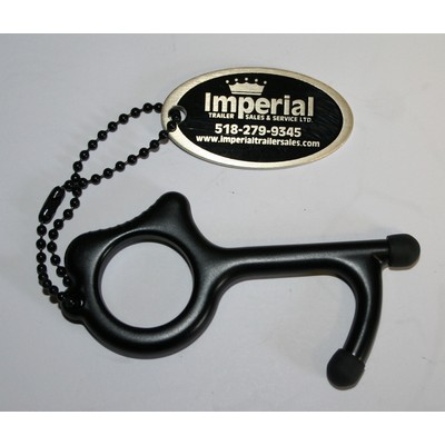 MySafeKey No Touch Door Opener keychain tool w/ personalized aluminum tag & 4" beaded ball chain