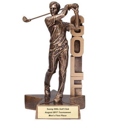 6 ½" Antique Gold Male Golf Billboard Trophy