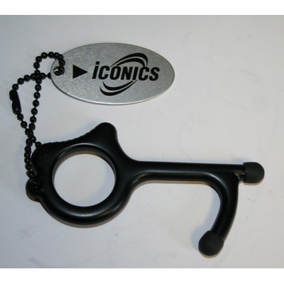 MySafeKey No Touch Door Opener keychain tool w/ personalized aluminum tag & 4" beaded ball chain