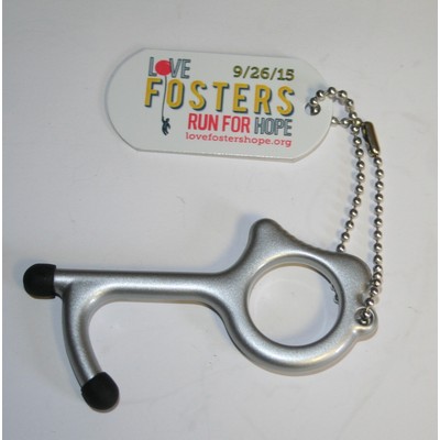 MySafeKey No Touch Door Opener keychain tool w/ personalized aluminum tag & 4" beaded ball chain