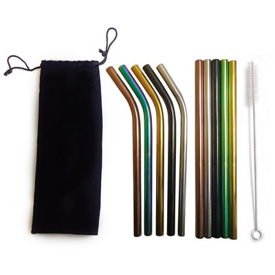 Stainless Steel Straws w/Velvet Bag - 3pcs set (8.5'' X 5/16'')
