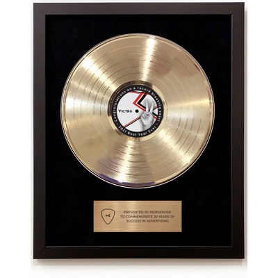Gold Framed 12" Record - Black Backer + Plate - 16 x 20