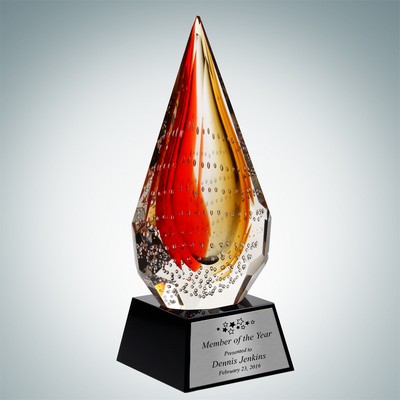 Art Glass The Red Flare Award w/ Silver Plate