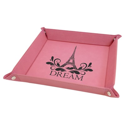 Snap Up Tray, Pink Faux Leather, 9 x 9"