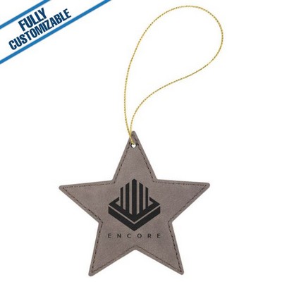Gray Leatherette - Ornament With Silver String - Star