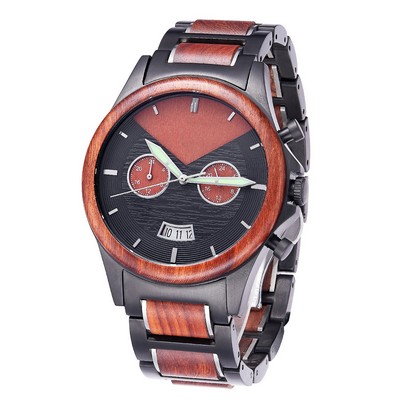 Red Sandalwood & Ebony Wood Calendar Watch