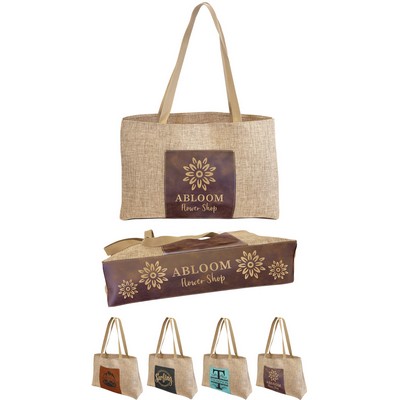 19" x 12" Burlap Bags with Leatherette Pocket