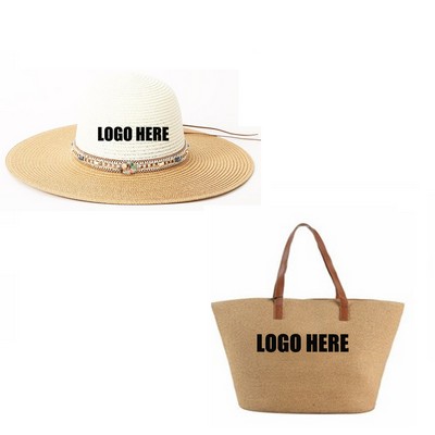 Women Fashion Straw Hat & Hand Bag Set