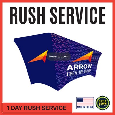 Premium | (One Day RUSH SERVICE) 8' x 30"T x 29"H Hemmed Stretch Table Throw - Made in the USA