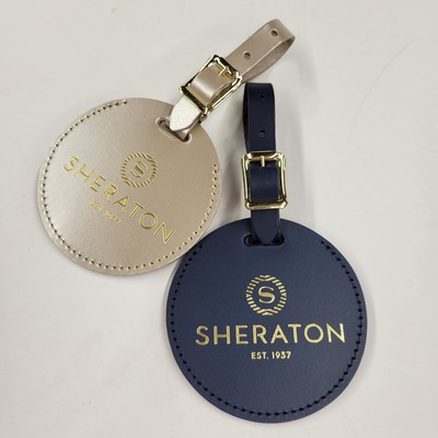 Large Round Covered Security Leather Luggage Tag