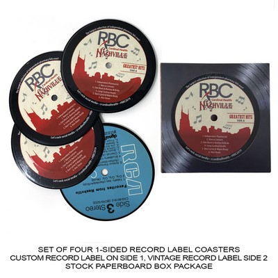 1-Sided Record Label Coasters - Set of 4 - Stock Paperboard Box (Stock Art On Box)