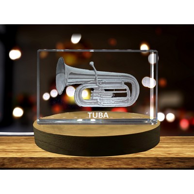 Tuba 3D Engraved Crystal Trophy Award - Gift for Music Lovers