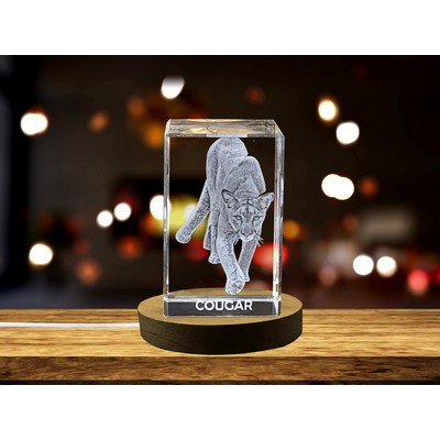 Majestic Cougar 3D Engraved Crystal Trophy Award w/LED Base - Recognition for Wildlife Enthusiasts