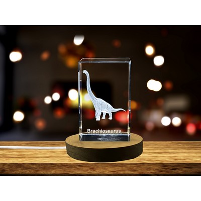 Brachiosaurus Dinosaur 3D Engraved Crystal Trophy Award w/LED Base