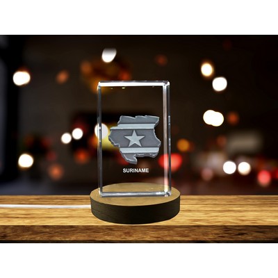 Suriname 3D Engraved Crystal Trophy Award w/LED Base Light - Recognition Keepsake