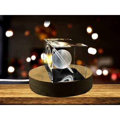 Saturn 3D Engraved Crystal Trophy w/LED Base Light