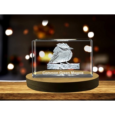Common Green Magpie 3D Engraved Crystal Trophy Award w/LED Base Light