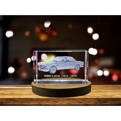 BMW 3.0CSL (1972-1975) 3D Engraved Crystal Tribute Trophy Award - Timeless Racing Elegance