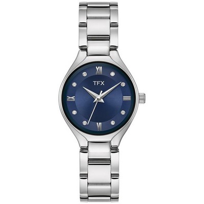 TFX Distributed by Bulova® Ladies' Silver Tone Stainless Steel Watch w/Blue Dial