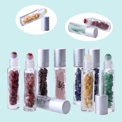Massage Rollerball Bottle with Gemstone and Crystal Shards for Refillable Oiling