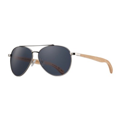 Amador Eco-Sustainable Polarized Sunglasses w/Silver & Beechwood Frame