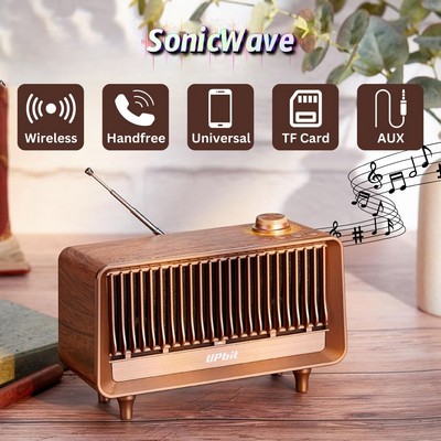 SonicWave Retro Bluetooth Speaker with USB, TF Card, AUX, FM Radio & Strap
