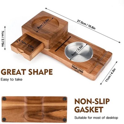 Wood Whiskey Glass Tray & Cigar Ashtray