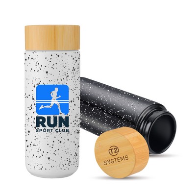 10 Oz. Speckled Design Double Wall Ceramic Bottle W/Bamboo Lid