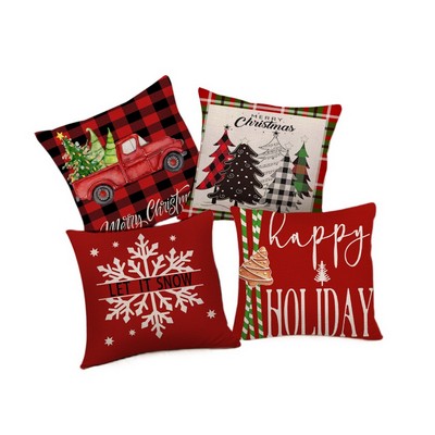 18" Seasonal Faux Linen Pillow Cover - Vintage Holiday Prints