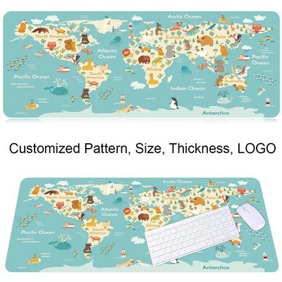 XL Educational World Map Desk Mat with Stitched Edges (31.5" x 11.8")