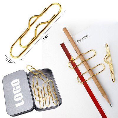 Gold Jumbo Paper Clips Pen Holder with Tin Box