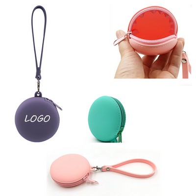 Round Silicone Coin Purse Simple Headphone Bag