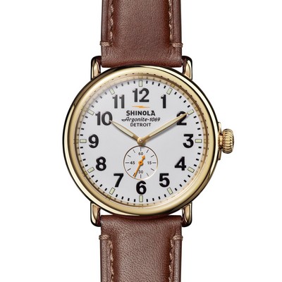 Shinola Mens' Runwell Brown Leather Strap Watch White Dial