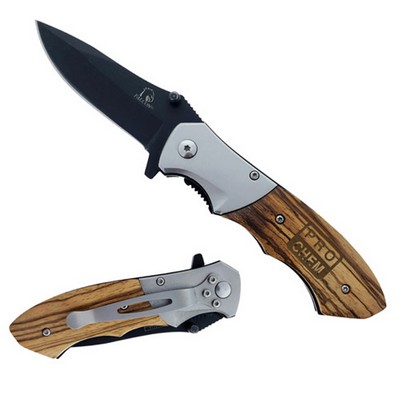 Black Blade Zebra Wood Handle Pocket Knife