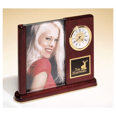 Rosewood Piano Finish Clock w/Glass Picture Frame