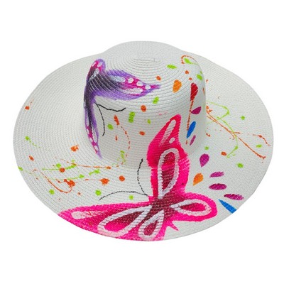 Hand Painted Wide Brim Beach Straw Hat