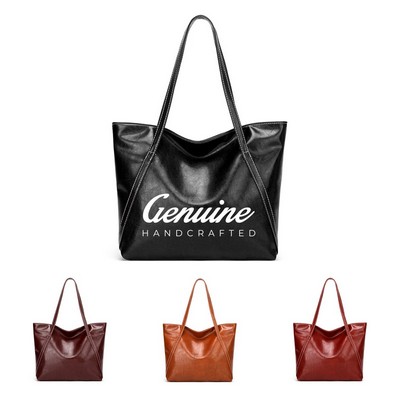 Shiny Oil Wax PU Leather Tote Shoulder Bag