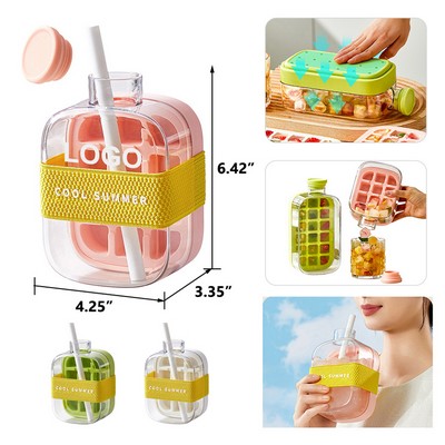 2in1 Ice Maker Ice Cube Tray & Water Bottle Touch-Free Silicone Ice Cube Tray