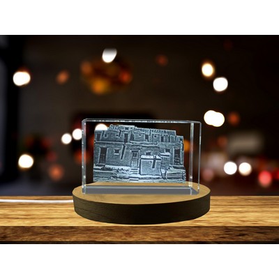 Recognition Pueblo House 3D Engraved Crystal Trophy Award w/LED Base - Handcrafted Elegance