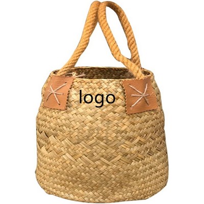 Handwoven Barley Rattan Vintage Flower Basket