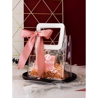 PVC Transparent Reusable Gift Wrap Bag W/ Rectangular Handle 9x8x5"