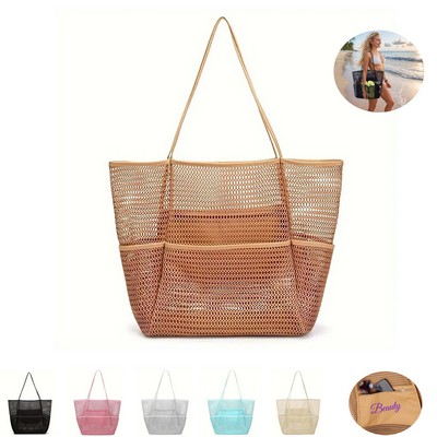 Premium Beach Mesh Tote Bag Gift with Pockets