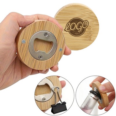 Bamboo Wood Round Fridge Sticker Bottle Opener