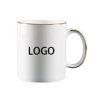 17 oz Gold Rimmed Bone Ceramic Water Mug