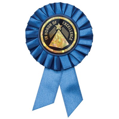 Blue Rosette Award Ribbon with 2" Honor of Excellence Mylar Insert (3 1/2" x 6")
